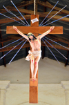Ouagadougou, Burkina Faso: Christ in the interior of the Catholic Cathedral of the Immaculate Conception of Ouagadougou / Cathédrale de l'Immaculée-Conception de Ouagadougou - hanging crucifix - photo by M.Torres