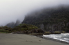Aisén region, Chile: mist on playa Toninas (Dolphin beach), west of La Junta – green hills covered in the temperate rain forest of northern Patagonia - photo by C.Lovell