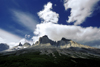 Torres del Paine National Park, Magallanes region, Chile: Los Cuernos from the French Valley – intense sky with white clouds - photo by C.Lovell