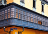 Lima, Peru: long wooden balcony at the corner of Conde de Superunda and Camaná streets - photo by M.Torres