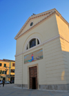 Porto Torres / Pòltu Tòrra, Sassari province, Sardinia / Sardegna / Sardigna: church of St Mary, with factories on the façade - Chemical industries - chiesa di Santa Maria di Torres - Piazza Garibaldi - photo by M.Torres