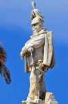 Sassari / Tàthari, Sassari province, Sardinia / Sardegna / Sardigna: Piazza d' Italia - statue of Vittorio Emanuele II in a Prussian posture - first of King of a united Italy - photo by M.Torres