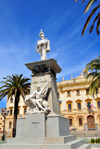 Sassari / Tàthari, Sassari province, Sardinia / Sardegna / Sardigna: Piazza d' Italia - statue of Vittorio Emanuele II, King of Piedmont, Savoy, and Sardinia and first of King of Italy - Palazzo della Provincia - photo by M.Torres