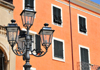 Sassari / Tàthari, Sassari province, Sardinia / Sardegna / Sardigna: street lamp and façade on Piazza Tola - Carra Manna - photo by M.Torres