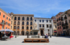 Sassari / Tàthari, Sassari province, Sardinia / Sardegna / Sardigna: piazza Tola - once used to burn heretics - Usini and Tola palaces - Carra Manna - photo by M.Torres