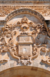Sassari / Tàthari, Sassari province, Sardinia / Sardegna / Sardigna: Cathedral of St. Nicholas of Bari - coat of arms - 'Fiat Pax' - façade detail - photo by M.Torres