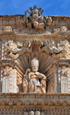 Sassari / Tàthari, Sassari province, Sardinia / Sardegna / Sardigna: Cathedral of St. Nicholas of Bari - tympanum with a statue of the saint, Nicholas of Myra, Bishop of Myra / Demre, in Lycia - Padreterno on the top - photo by M.Torres